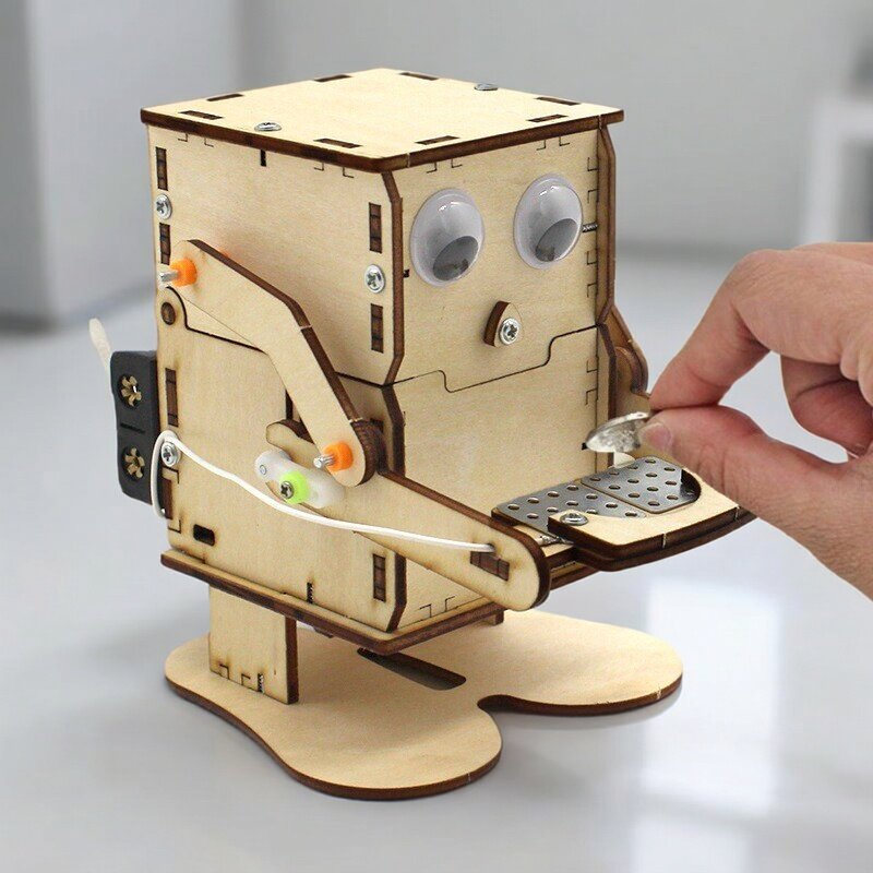 Science Project Kit - Wooden Assemble DIY Robot Eating Coin